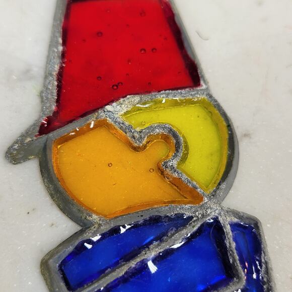 Vintage Drummer Boy Stained Glass Sun Catcher Blue Red Christmas Holiday - Picture 9 of 12